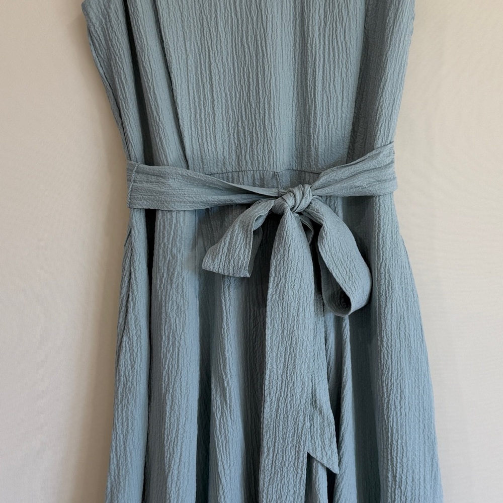 Calvin Klein Sage Green Textured Tie-Waist Midi Dress